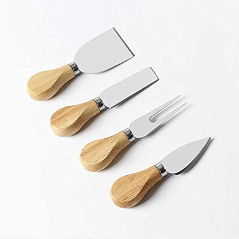 COOLBABY 4 Pieces Set Cheese Knives with Bamboo Wood Handle Steel Stainless Cheese Slicer Cheese Cutter